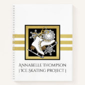 パーソナライズされた金ゴールドグリッター白黒氷スケートで滑る ノートブック (正面)