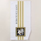 パーソナライズされた金ゴールドグリッター白黒氷スケートで滑る ビーチタオル (正面)