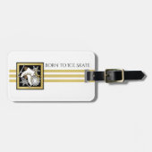 パーソナライズされた金ゴールドグリッター白黒氷スケートで滑る ラゲッジタグ (正面横)