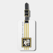 パーソナライズされた金ゴールドグリッター白黒氷スケートで滑る ラゲッジタグ (正面縦)