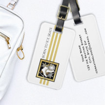 パーソナライズされた金ゴールドグリッター白黒氷スケートで滑る