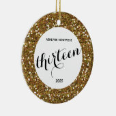 パーソナライズされた金ゴールドグリッター第13誕生日 セラミックオーナメント (右)