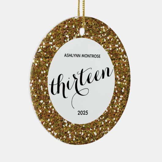 パーソナライズされた金ゴールドグリッター第13誕生日 セラミックオーナメント (右)