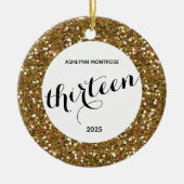 パーソナライズされた金ゴールドグリッター第13誕生日 セラミックオーナメント (正面)