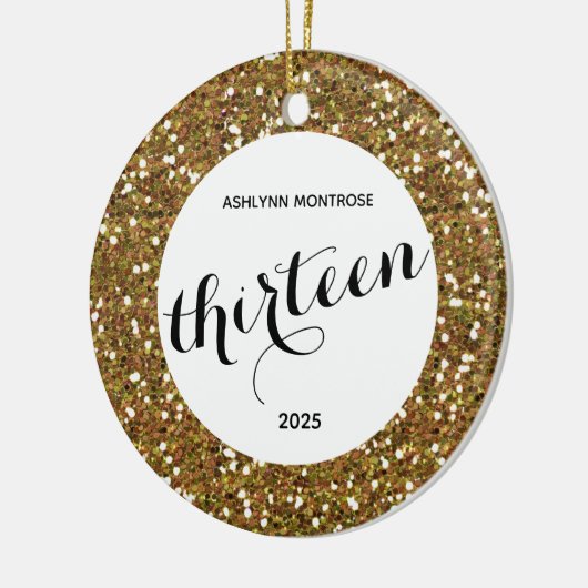 パーソナライズされた金ゴールドグリッター第13誕生日 セラミックオーナメント (左)