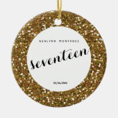 パーソナライズされた金ゴールドグリッター第17誕生日 セラミックオーナメント (正面)