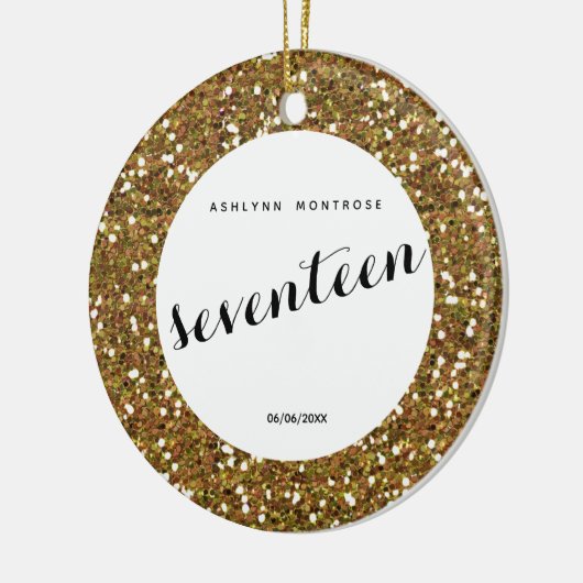 パーソナライズされた金ゴールドグリッター第17誕生日 セラミックオーナメント (左)