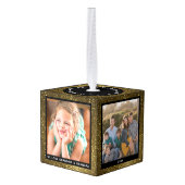 パーソナライズされた金ゴールドグリッター キューブオーナメント (裏面アングル)