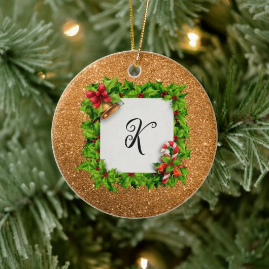 パーソナライズされた金ゴールドグリッター セラミックオーナメント (ツリー)