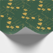パーソナライズされた金ゴールドグリーンオーナメントクリスマス ラッピングペーパー (角)