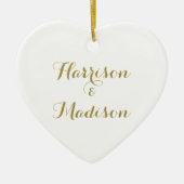 パーソナライズされた金ゴールドスクリプ結婚ト名 セラミックオーナメント (正面)