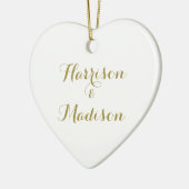 パーソナライズされた金ゴールドスクリプ結婚ト名 セラミックオーナメント (左)