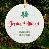 パーソナライズされた金ゴールドス婚約したターズホリーレッドグリーン セラミックオーナメント