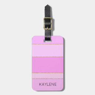 パーソナライズされた金ゴールドトリムピンクストライプの荷物札 ラゲッジタグ