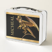 パーソナライズされた金ゴールドドラゴンファンタジー メタルランチボックス (裏面)