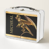 パーソナライズされた金ゴールドドラゴンファンタジー メタルランチボックス (正面)