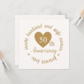 パーソナライズされた金ゴールドハート50結婚周年記念 カード (正面/裏面インサイチュ)
