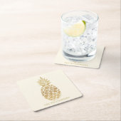 パーソナライズされた金ゴールドパイナップルアイボリー スクエアペーパーコースター (インサイチュ)