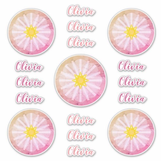 パーソナライズされた金ゴールドピンク抽象芸術フラワービニル シール (正面)