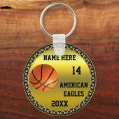 パーソナライズされた金ゴールドフォイルデザインバスケットボールキーチェーン キーホルダー (正面)