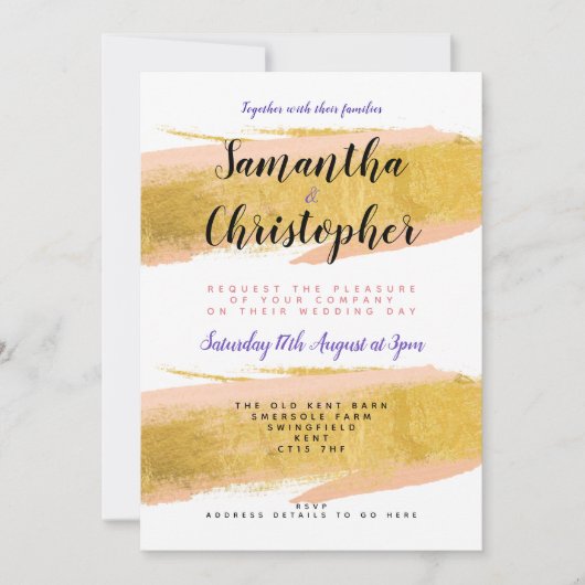 パーソナライズされた金ゴールドブラシ結婚式招待状 招待状 (正面)