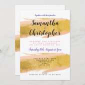 パーソナライズされた金ゴールドブラシ結婚式招待状 招待状 (正面/裏面)