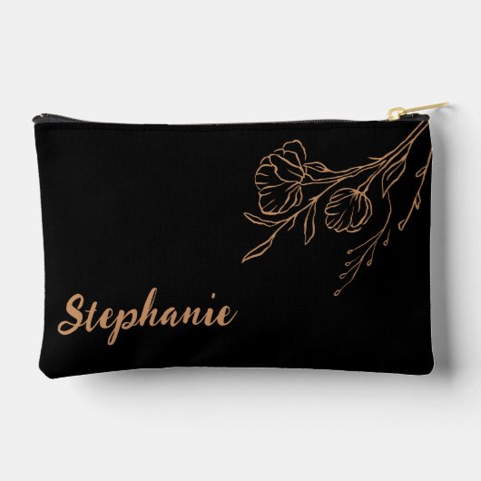パーソナライズされた金ゴールドブラックスクリプト名メイクアップバッグ アクセサリーポーチ (裏面)