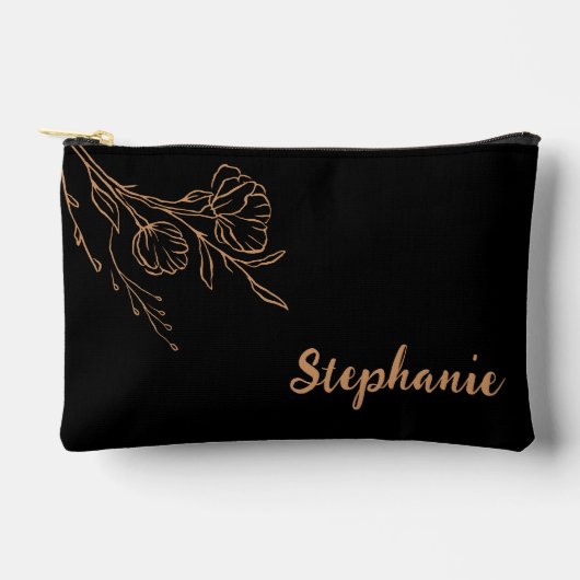 パーソナライズされた金ゴールドブラックスクリプト名メイクアップバッグ アクセサリーポーチ (正面)