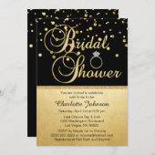 パーソナライズされた金ゴールドブラックダイヤモンドリングや輪ブライダルシャワー 招待状 (正面/裏面)
