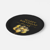 パーソナライズされた金ゴールドブラックバルーンハッピーバースデー ペーパープレート (アングル)