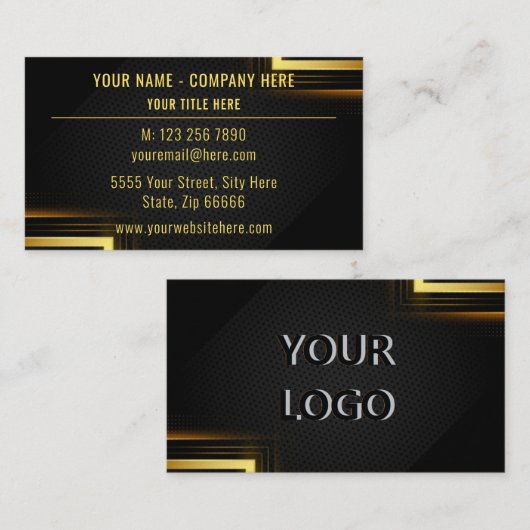 パーソナライズされた金ゴールドブラック名刺（ロゴ付き） 名刺 (正面/裏面)