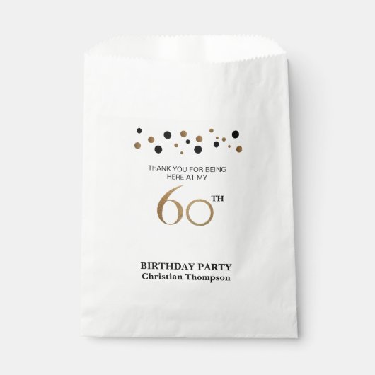 パーソナライズされた金ゴールドブラック水玉模様60誕生日 フェイバーバッグ (正面)