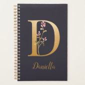パーソナライズされた金ゴールドブルーエレガントフローラモノグラムD プランナー手帳 (正面)