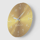 パーソナライズされた金ゴールドメタリック放射状テクスチャ ラージ壁時計 (傾斜)