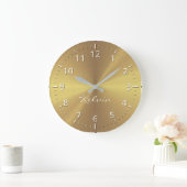 パーソナライズされた金ゴールドメタリック放射状テクスチャ ラージ壁時計 (ホーム)