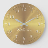 パーソナライズされた金ゴールドメタリック放射状テクスチャ ラージ壁時計 (正面)