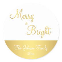 パーソナライズされた金ゴールドメリーと明るいラウンドステッカー