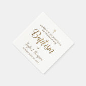 パーソナライズされた金ゴールドモダンと白の洗礼 スタンダードカクテルナプキン (角)