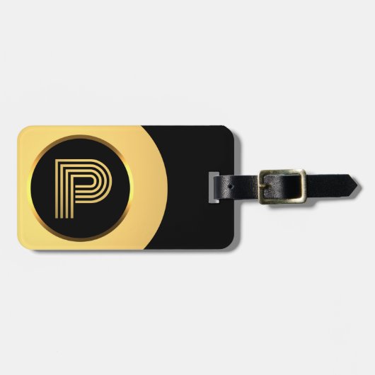 パーソナライズされた金ゴールドモノグラムのレターP荷物タグ ラゲッジタグ (正面横)