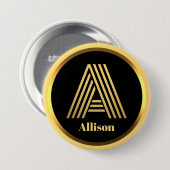 パーソナライズされた金ゴールドモノグラムのA 缶バッジ (正面&裏面)