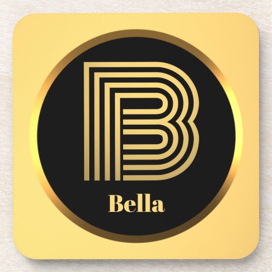 パーソナライズされた金ゴールドモノグラムのB コースター (正面)