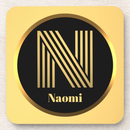 パーソナライズされた金ゴールドモノグラムのN コースター (正面)