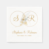 パーソナライズされた金ゴールドモノグ結婚ラム紙 スタンダードカクテルナプキン (正面)