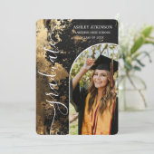 パーソナライズされた金ゴールドヴィンテージグリッター写真卒業 招待状 (スタンド正面)