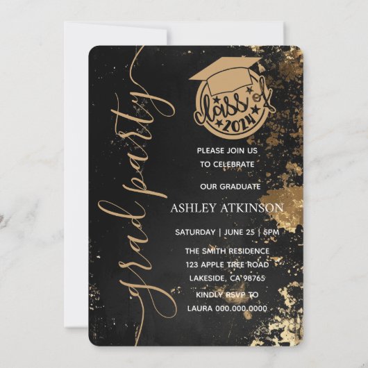 パーソナライズされた金ゴールドヴィンテージグリッター写真卒業 招待状 (裏面)