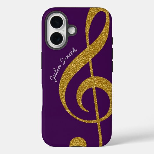 パーソナライズされた金ゴールド三重クレフ、 音符記号紫 Case-Mate iPhoneケース (裏面)