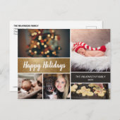 パーソナライズされた金ゴールド写真コラージュ シーズンポストカード (正面/裏面)