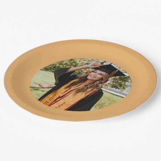 パーソナライズされた金ゴールド卒業写真 ペーパープレート (アングル)