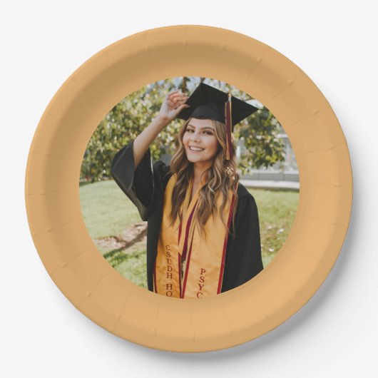 パーソナライズされた金ゴールド卒業写真 ペーパープレート (正面)