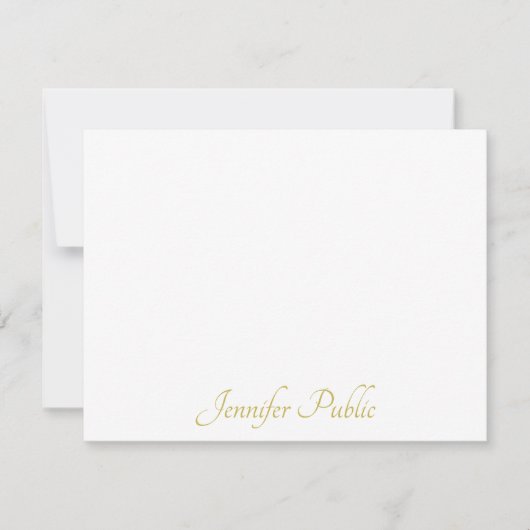 パーソナライズされた金ゴールド手書きスクリプト文字テンプレート ノートカード (正面)